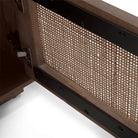 Close up of Grier Medium Brown Wood with Cane Accent Table on a white background