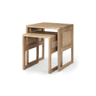 Grier Set of 2 Light Brown Solid Wood with Cane Nesting Accent Tables on a white background