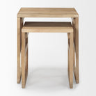 Grier Set of 2 Light Brown Solid Wood with Cane Nesting Accent Tables on a white background