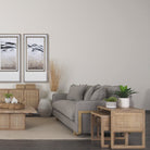 Grier Set of 2 Light Brown Solid Wood with Cane Nesting Accent Tables in a light bohemian living room