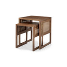 Set of 2 Solid Wood with Cane Nesting Accent Tables on a white background