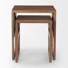 Grier Set of 2 Medium Brown Solid Wood with Cane Nesting Accent Tables on a white background
