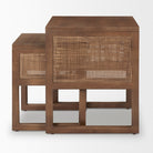 Grier Set of 2 Medium Brown Solid Wood with Cane Nesting Accent Tables on a white background