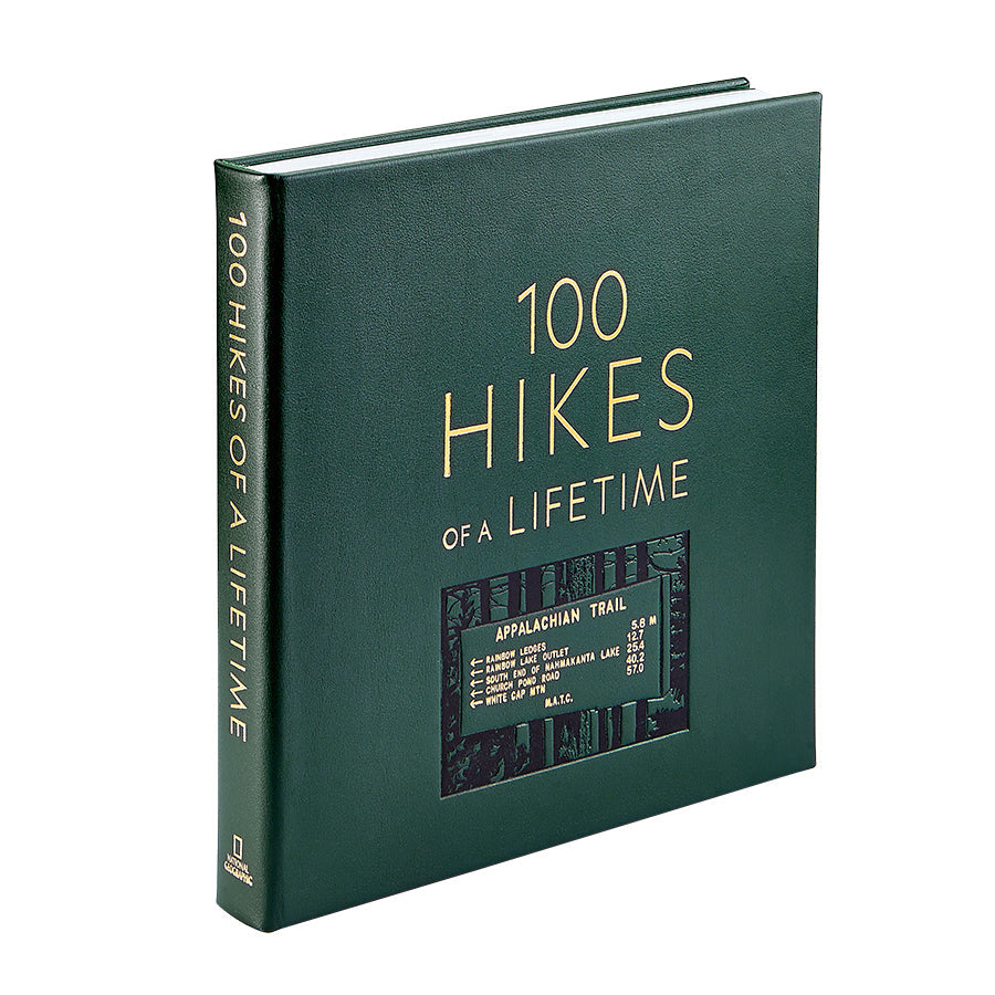 100 Hikes Of A Lifetime Leather Bound Edition on white background at Addison West.