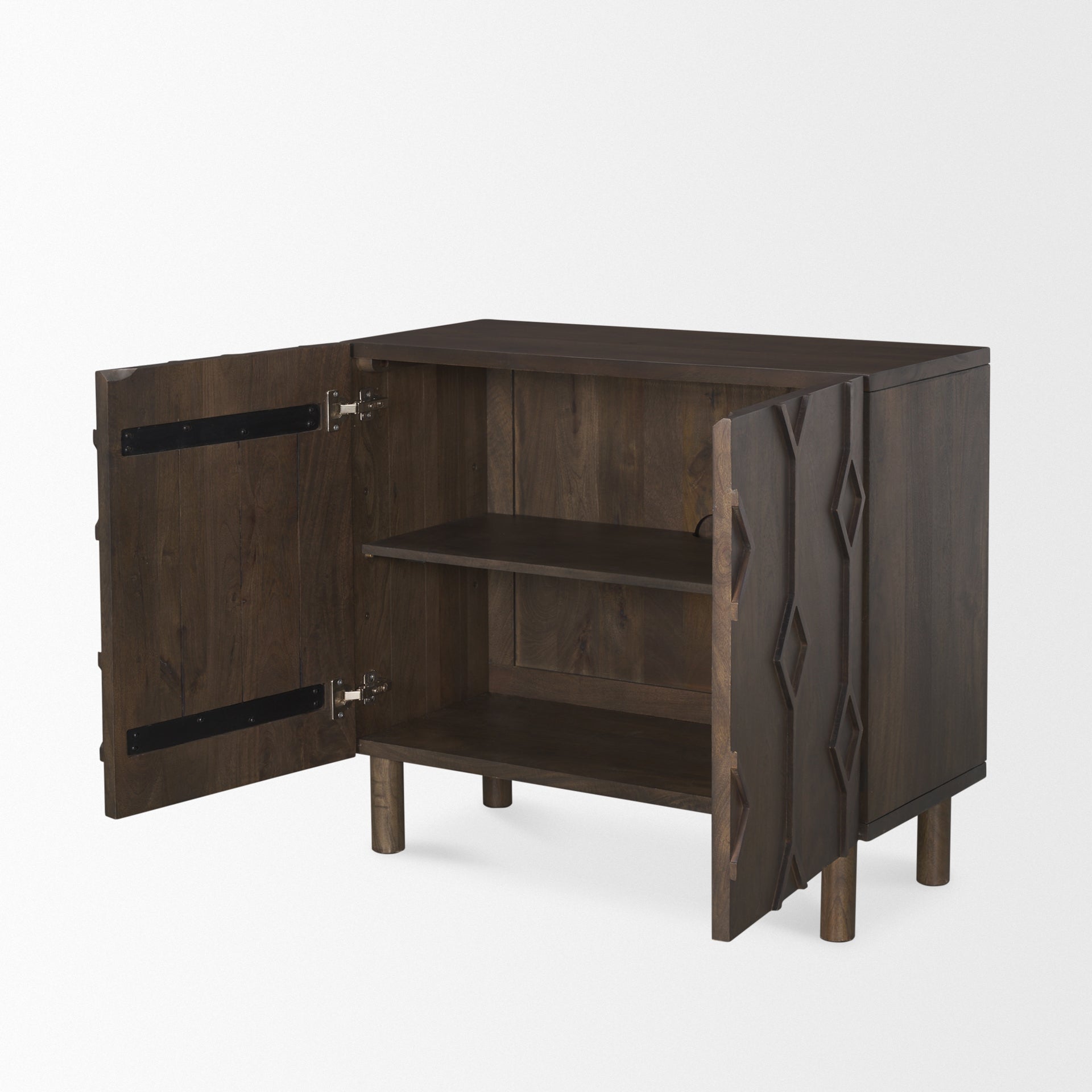 Heera Dark Brown Diamond Motif with Shelf Accent Cabinet on a white background