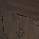 Close up of Heera Dark Brown Diamond Motif with Shelf Accent Cabinet on a white background