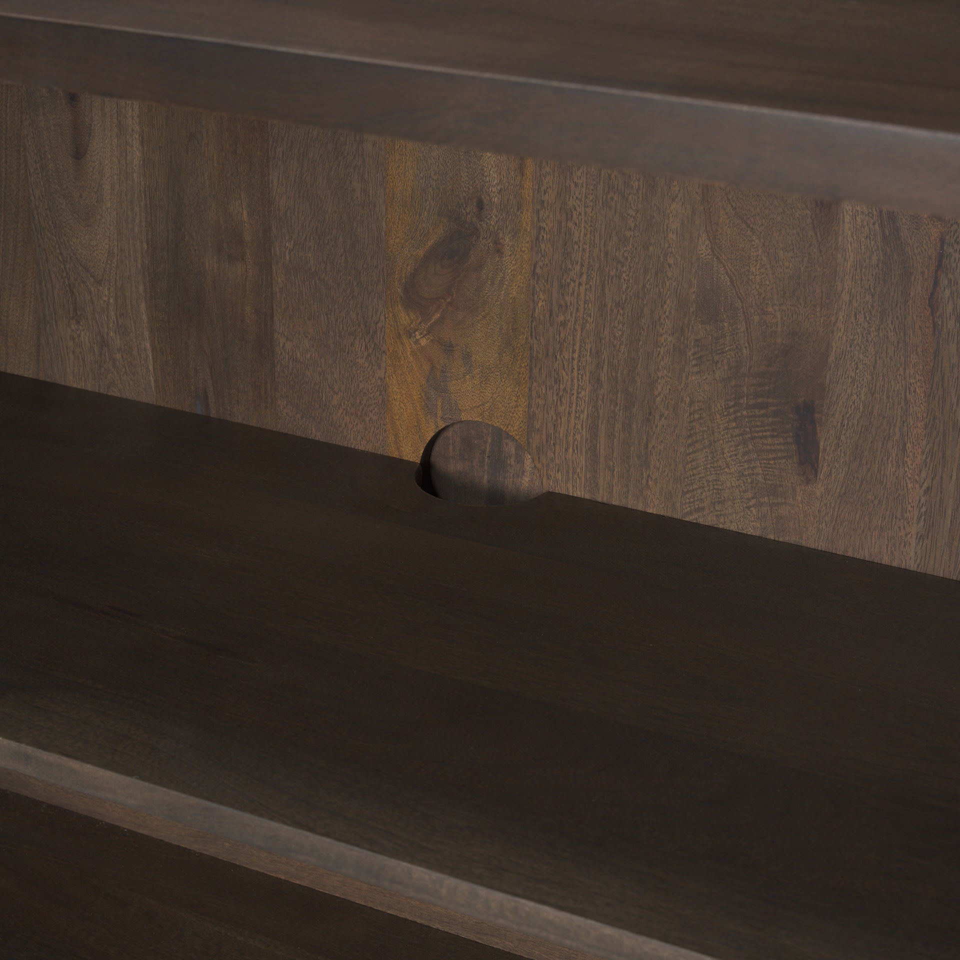 Close up of Heera Dark Brown Diamond Motif with Shelf Accent Cabinet on a white background