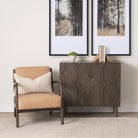 Heera Dark Brown Diamond Motif with Shelf Accent Cabinet in a living room