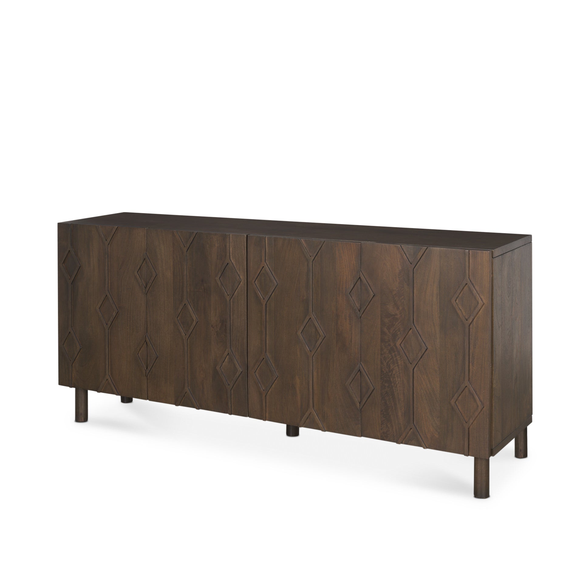 Heera Dark Brown Diamond Motif with Shelf Sideboard on a white background