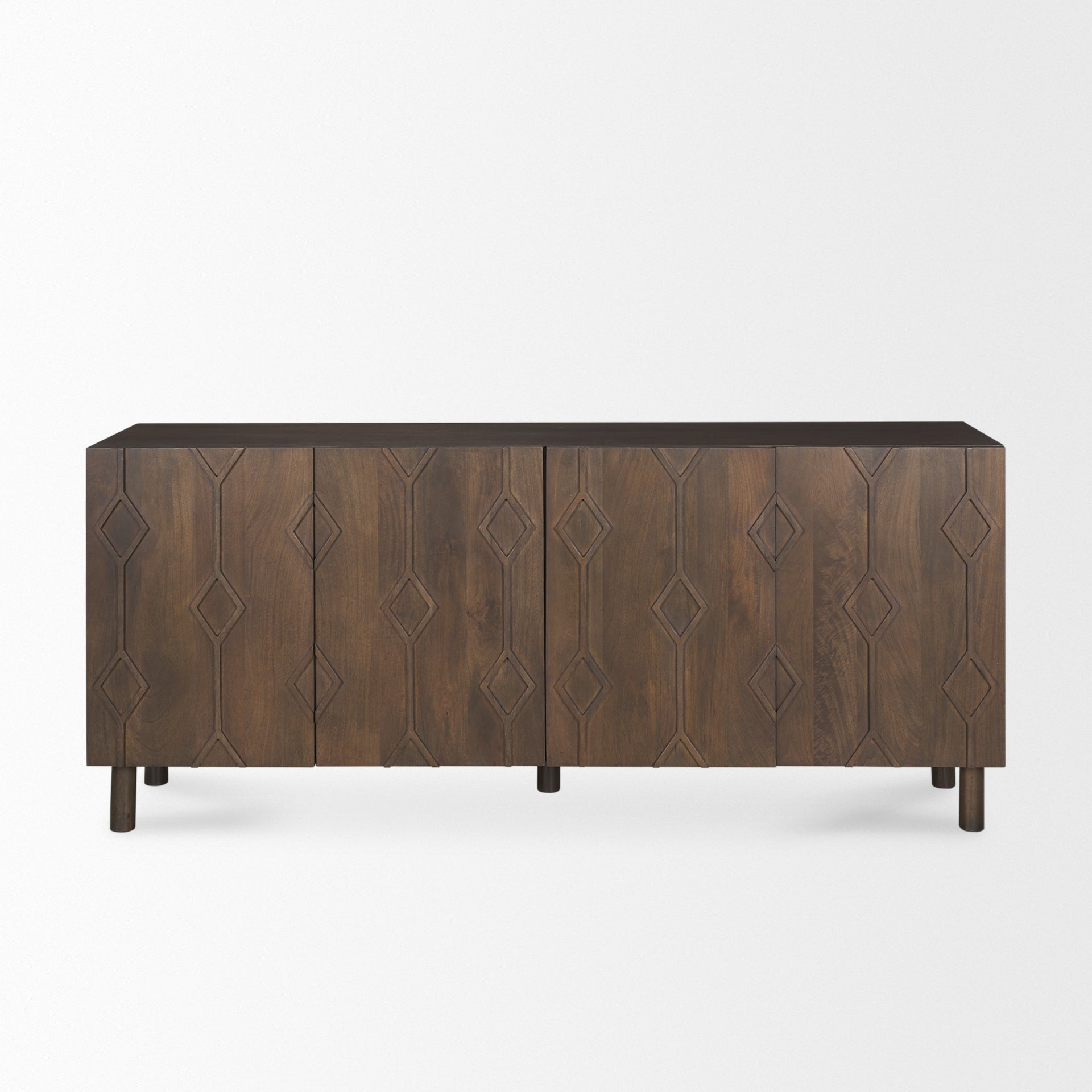 Heera Dark Brown 71" Sideboard with Diamond overlay pattern on a white background