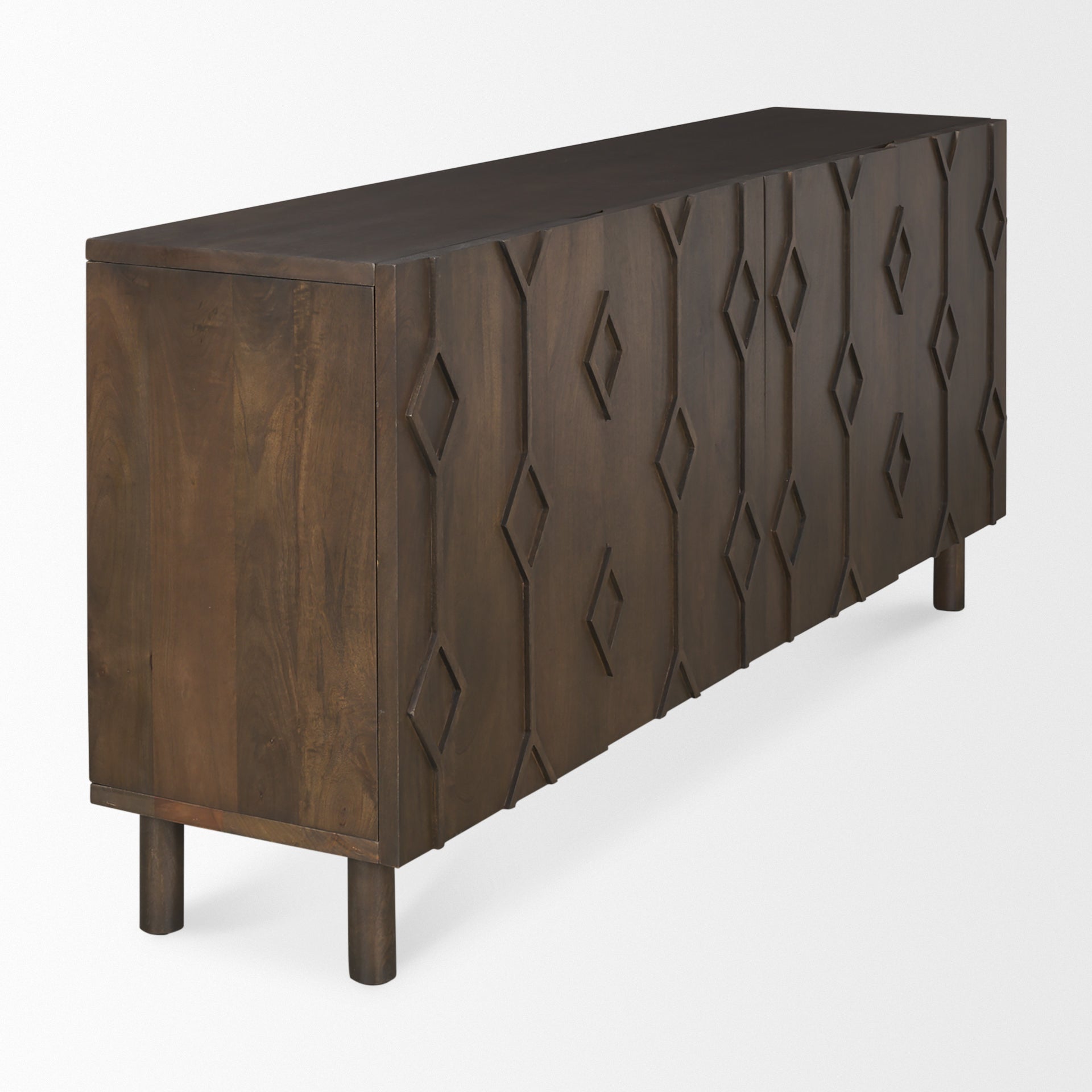Heera Dark Brown Diamond Motif with Shelf Sideboard on a white background