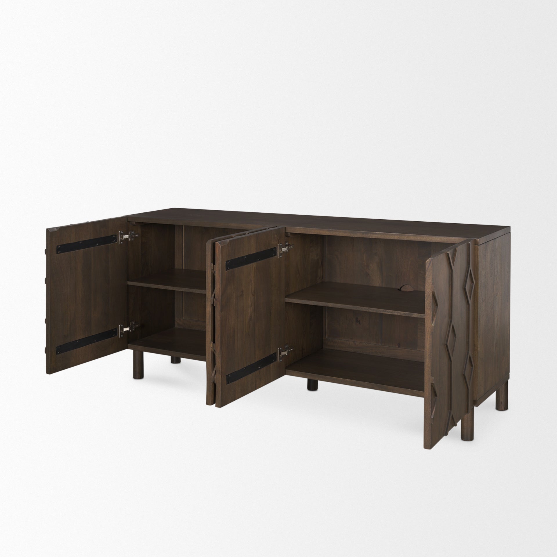 Heera Dark Brown Diamond Motif with Shelf Sideboard on a white background