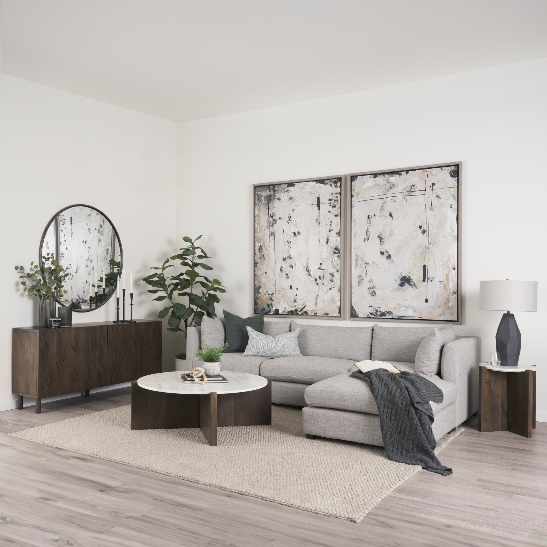 Heera Dark Brown Diamond Motif with Shelf Sideboard in a living room