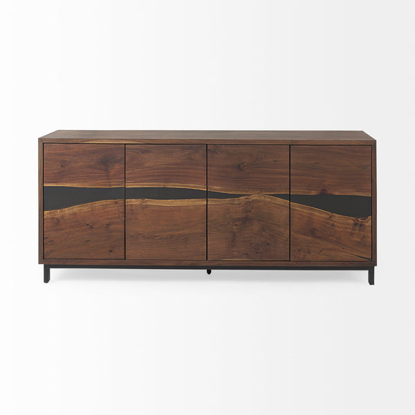Mercana Hemlock Brown Wood Sideboard with black resin inlay on a white background