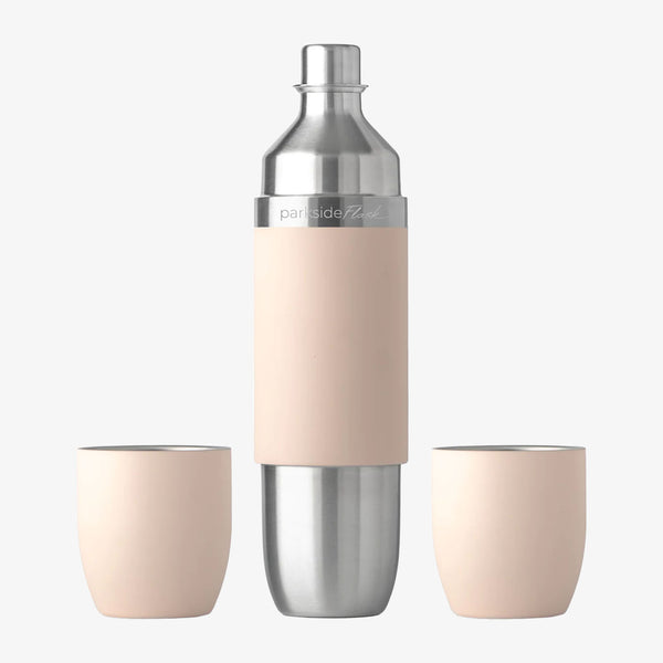 Hi Camp flasks brand parkside 750 insulated thermos with two drinking cups on a white background