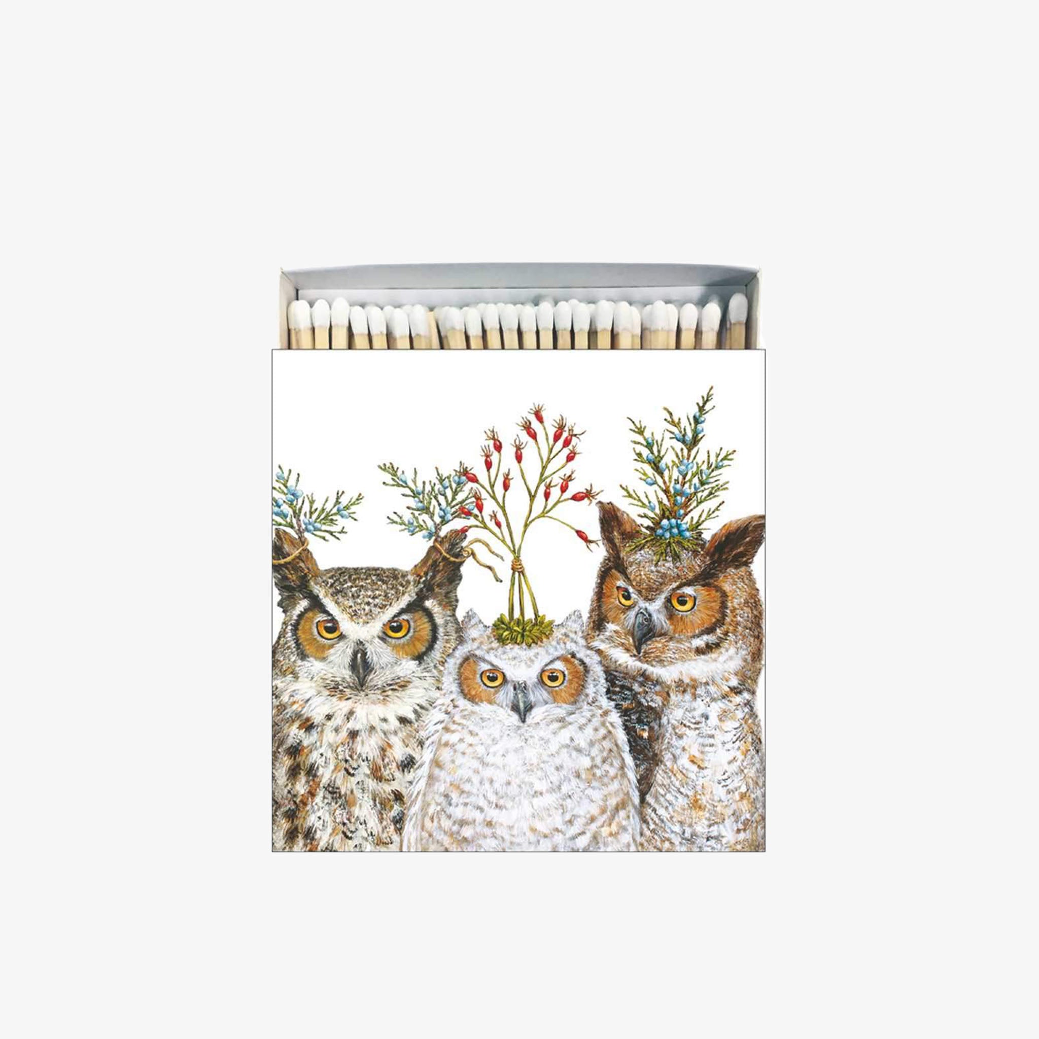 'Holiday Hoot Matches' by paper products designs with three owls on a white background