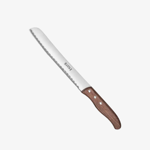 La Fourmi Serrated French Bread Knife with wood handle on a white background