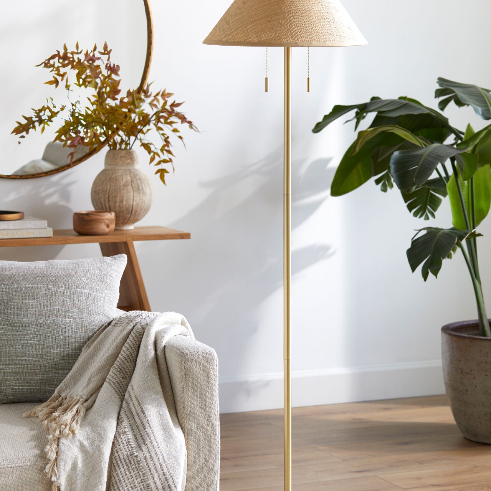 Surya Lacona Floor Lamp in a neutral living room