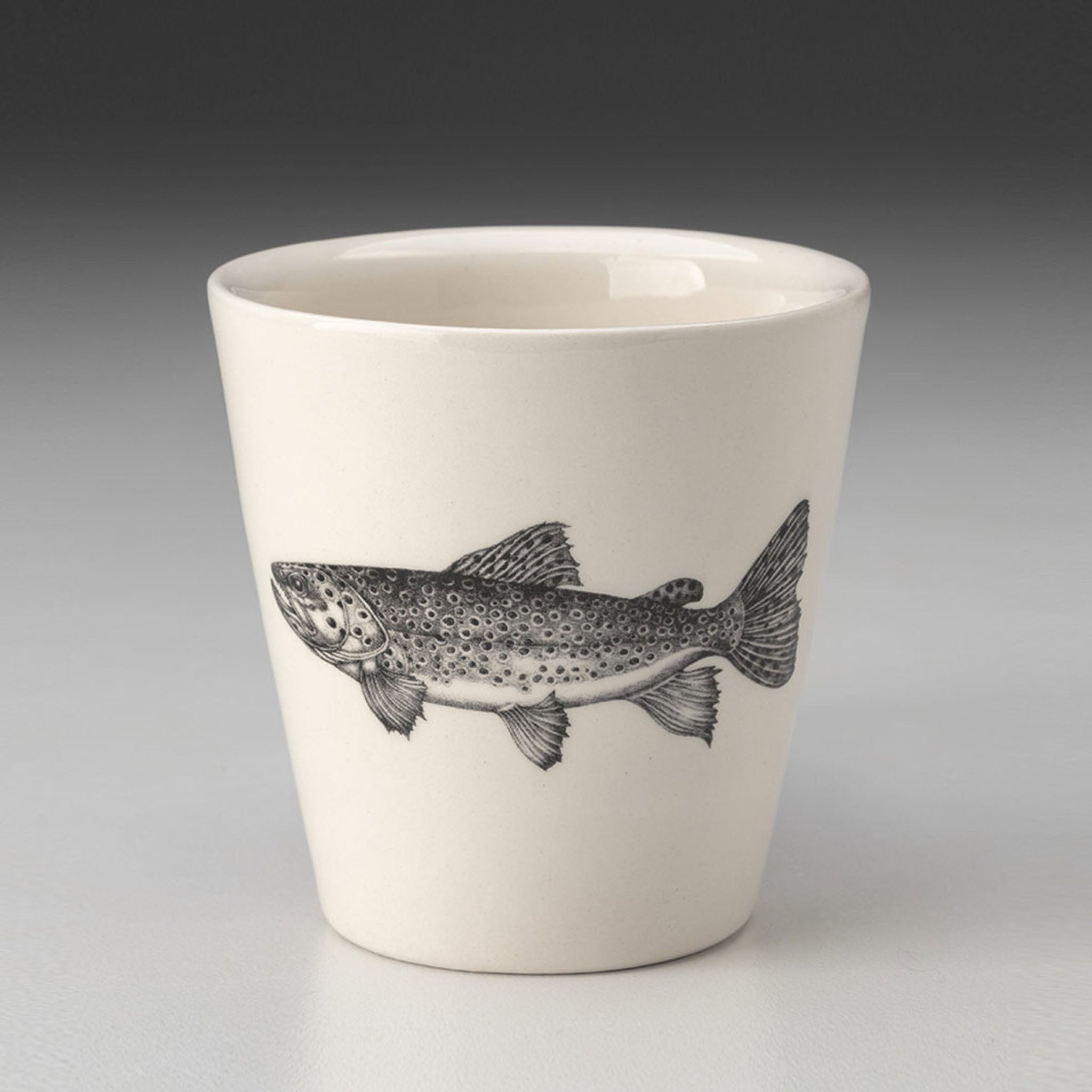 Laura Zindel Brown Trout Bistro Cup on grey background.