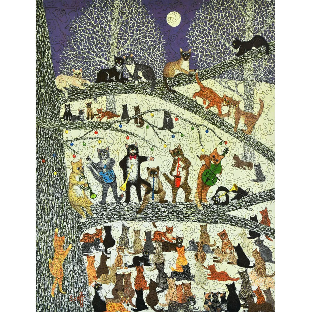  A Resounding Success puzzle with cats on trees at night by Liberty Puzzles 