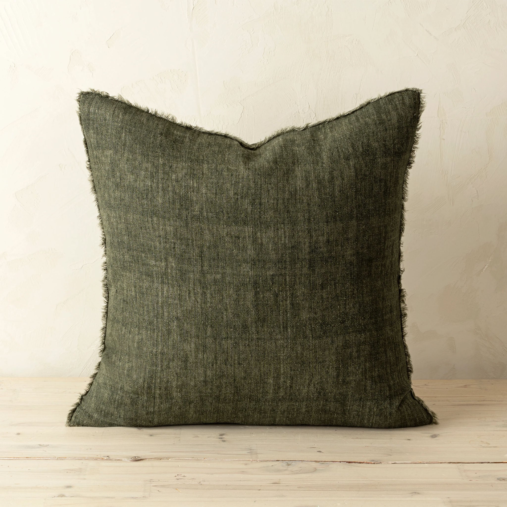 Lina Linen 20" Square Pillow in Avocado on a white background at Addison West