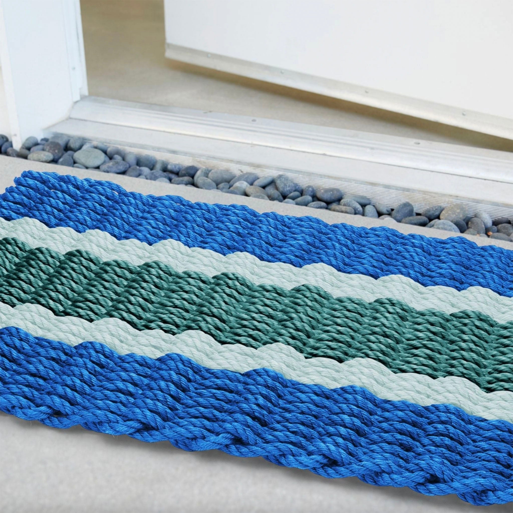 Lobster Rope Outdoor Doormat in Blue + Seafoam + Dark Green - Addison West