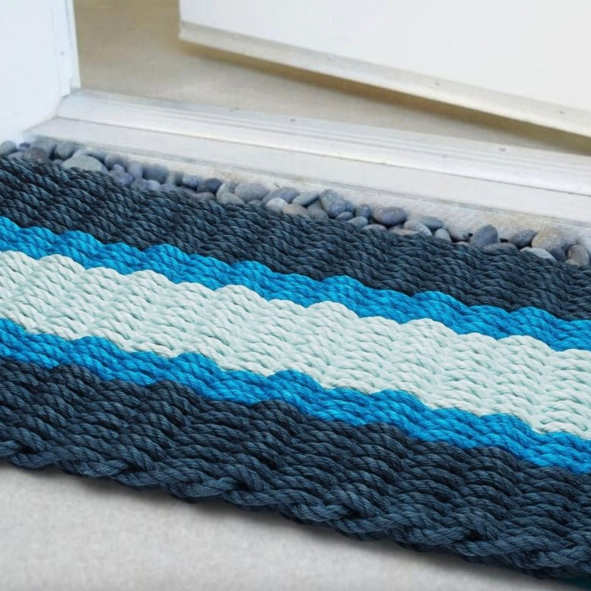 Lobster Rope Outdoor Doormat in Navy + Light Blue + Seafoam - Addison West