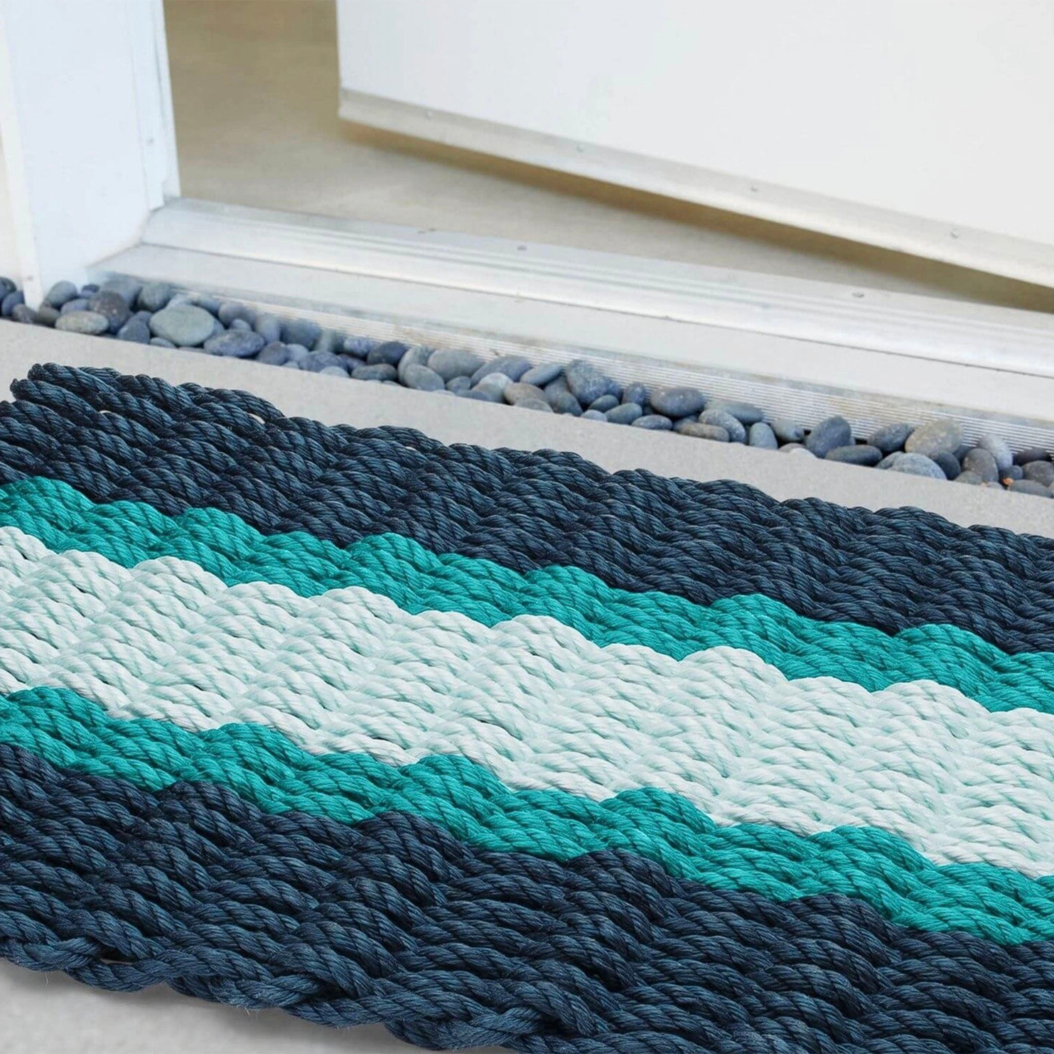 Lobster Rope Outdoor Doormat in Navy + Teal + Seafoam - Addison West