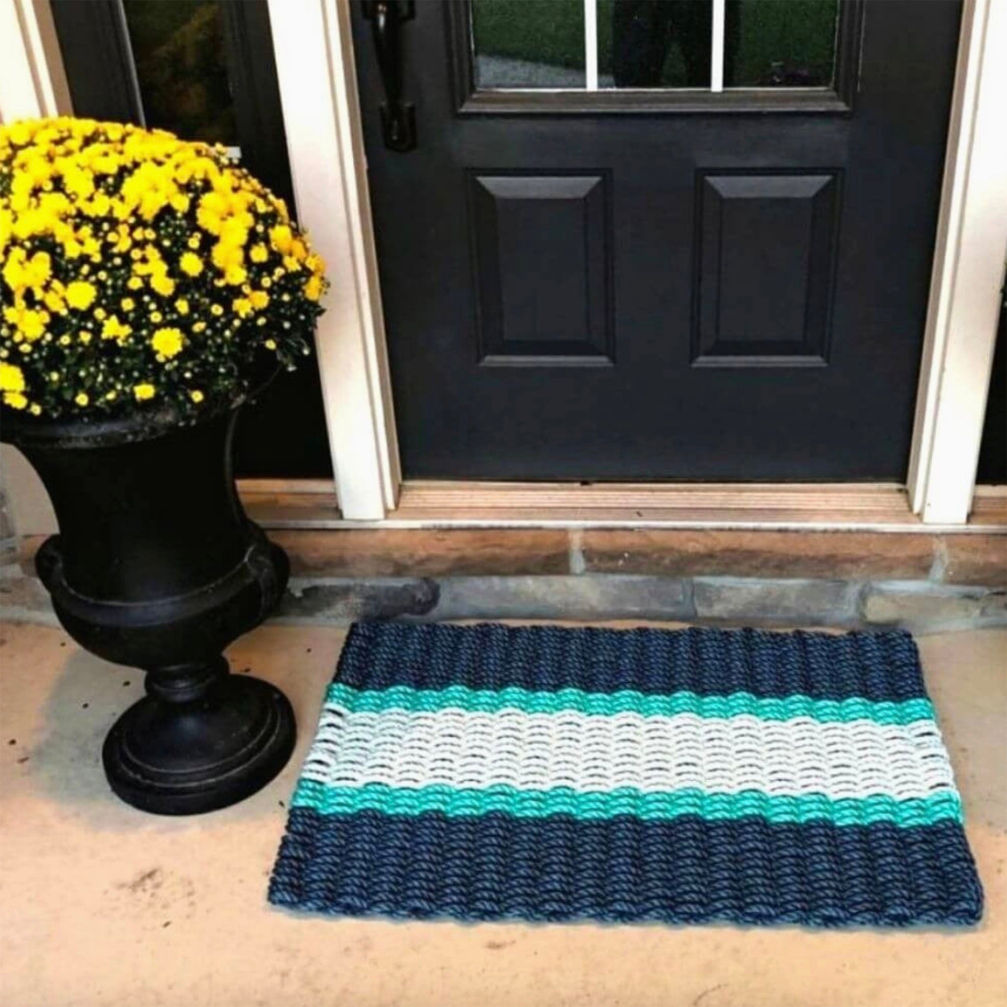 Lobster Rope Outdoor Doormat in Navy + Teal + Seafoam - Addison West