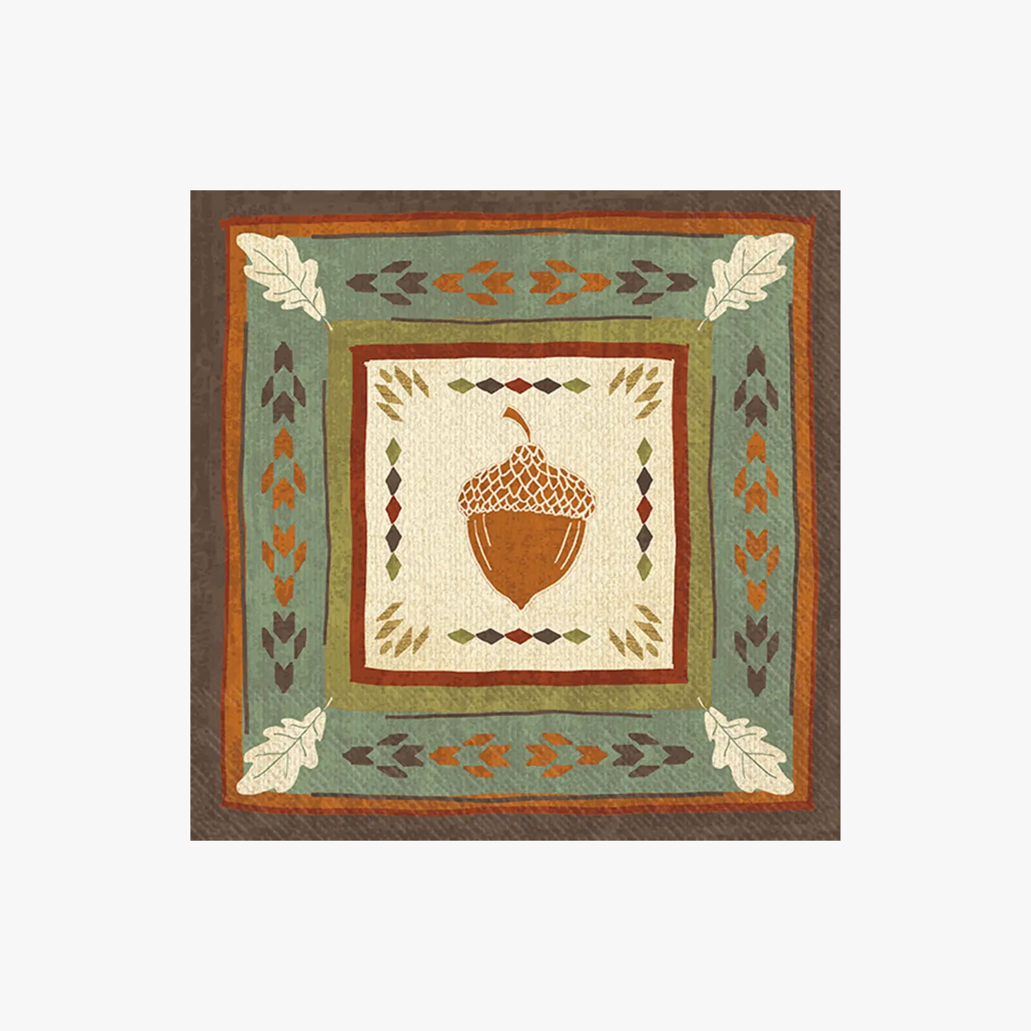 Cocktail napkin with acorn design on a white background