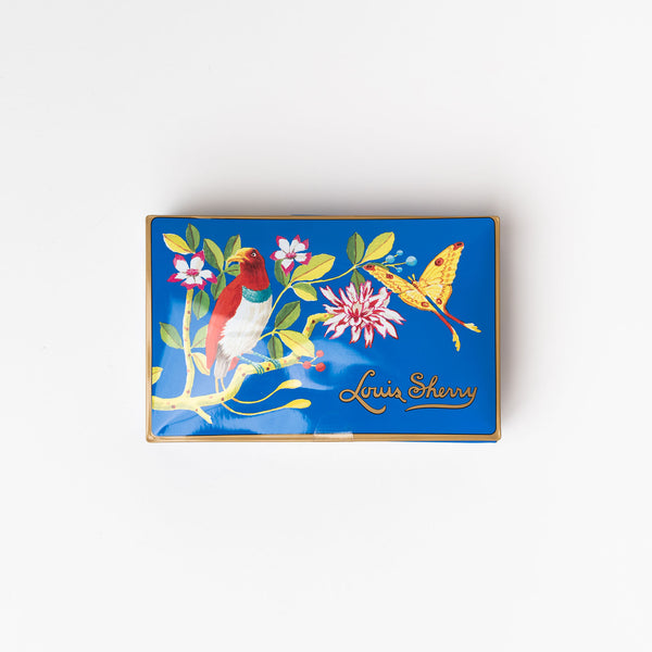 Louis Sherry bird and butterfly blue twelve piece tin