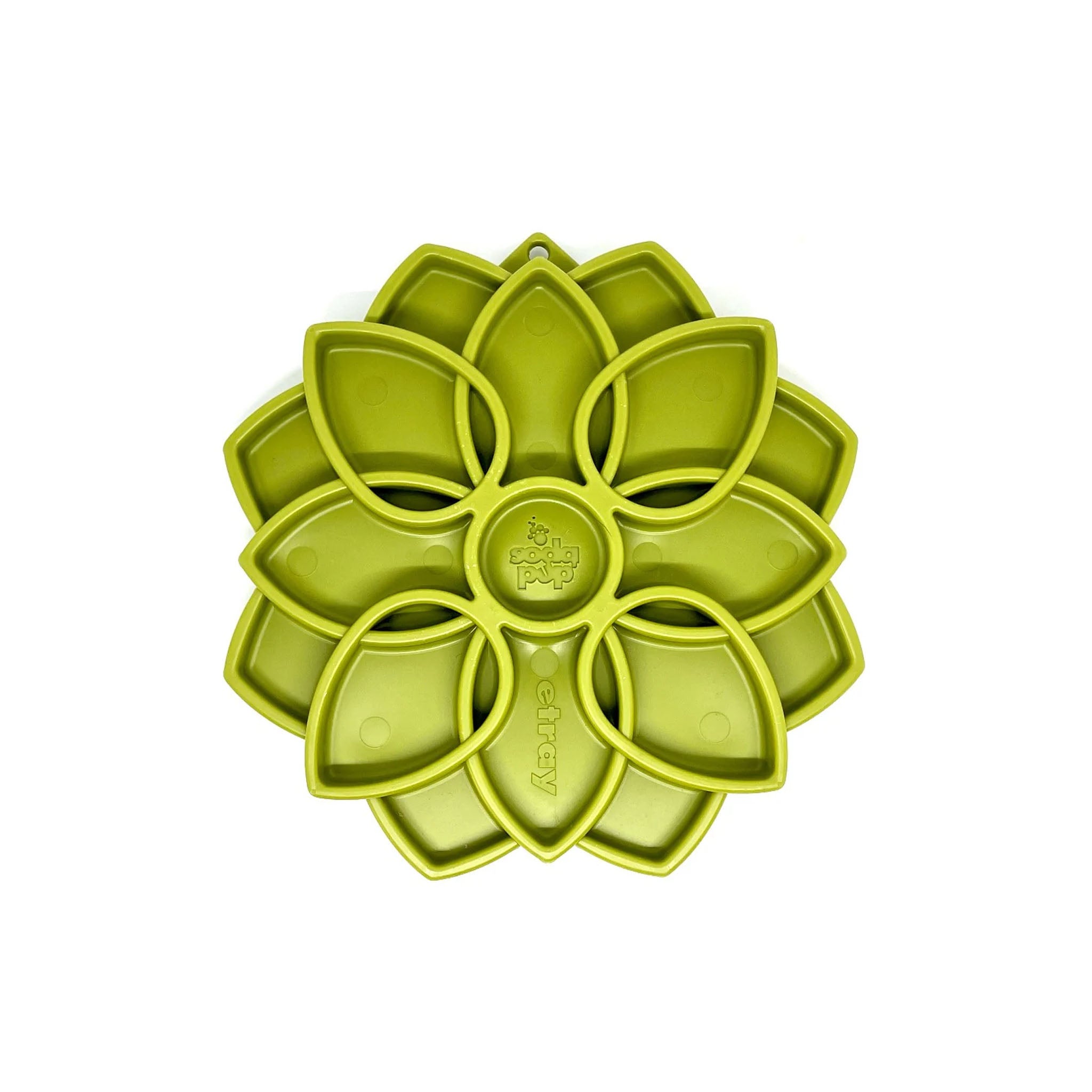 Mandala Slow Eating Tray For Dogs in Green on a white background