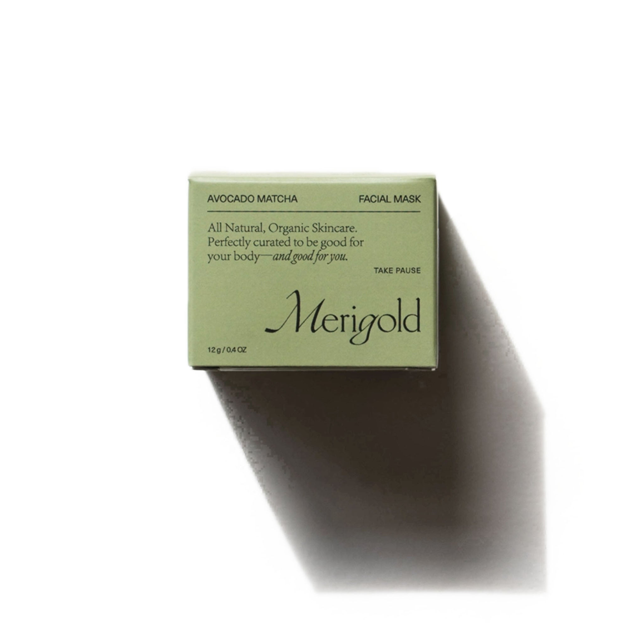 Merigold Avocado Matcha Facial Mask box on a white background