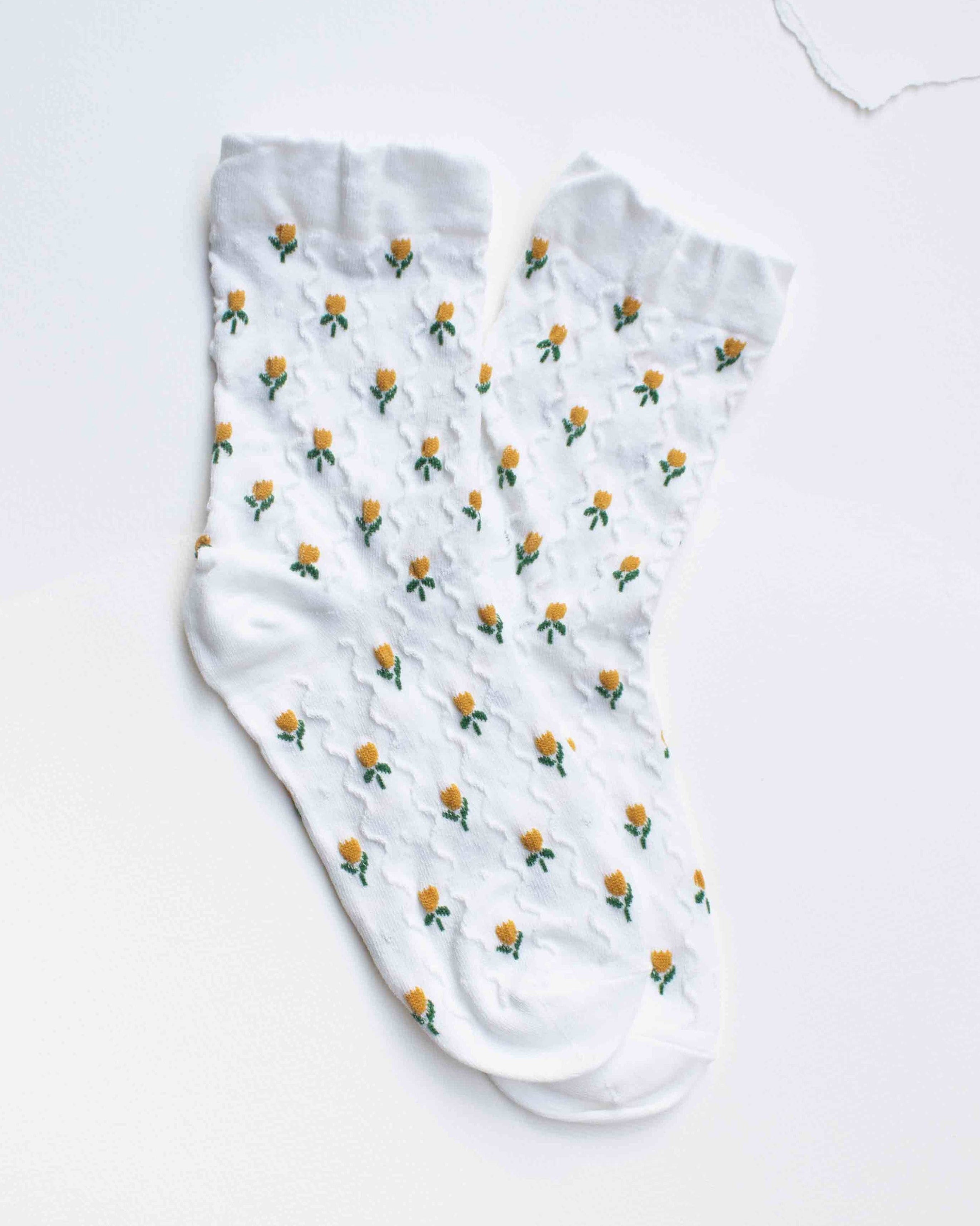 Mini Tulip Flower Socks in Ivory on a white background at Addison West