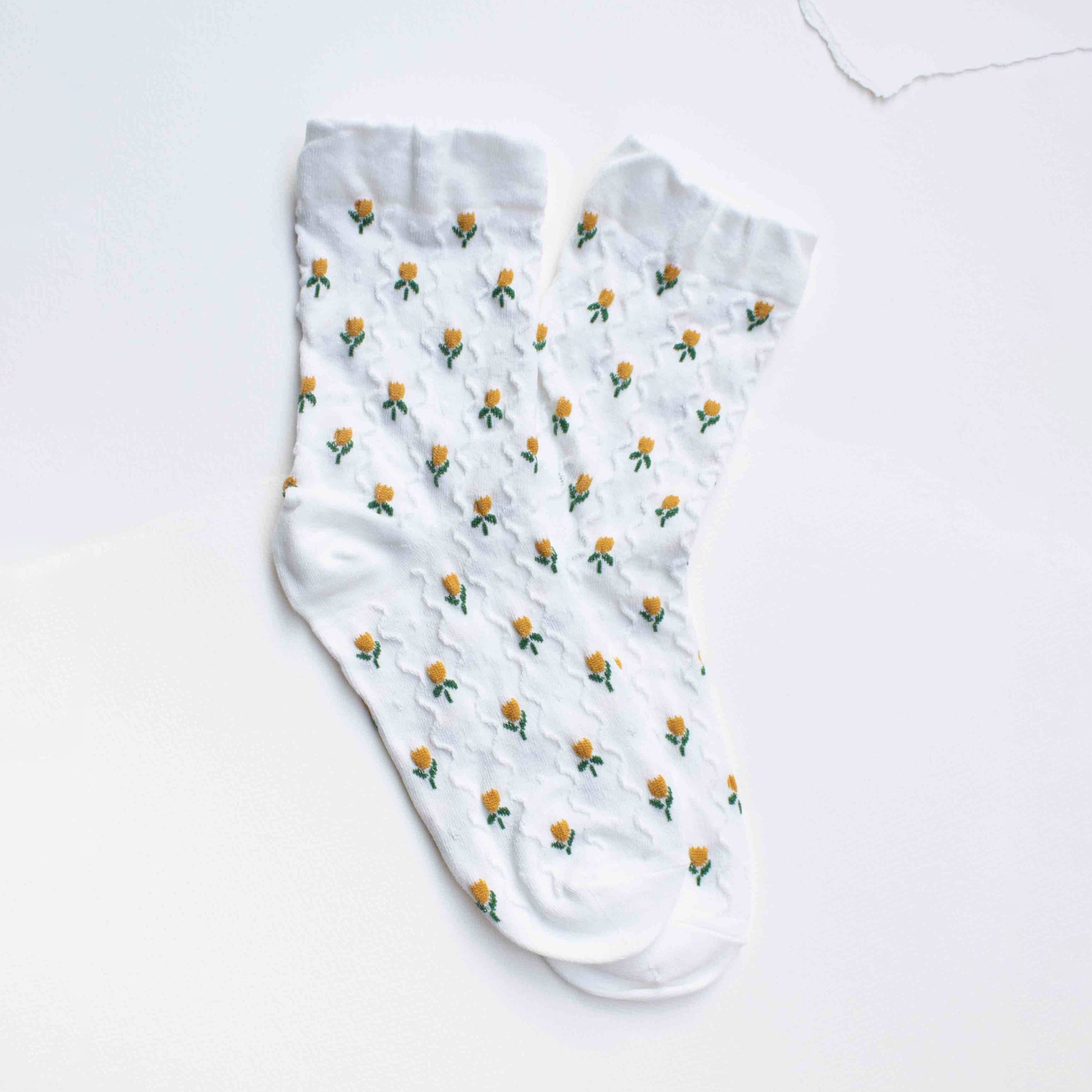 Mini Tulip Flower Socks in Ivory on a white background at Addison West