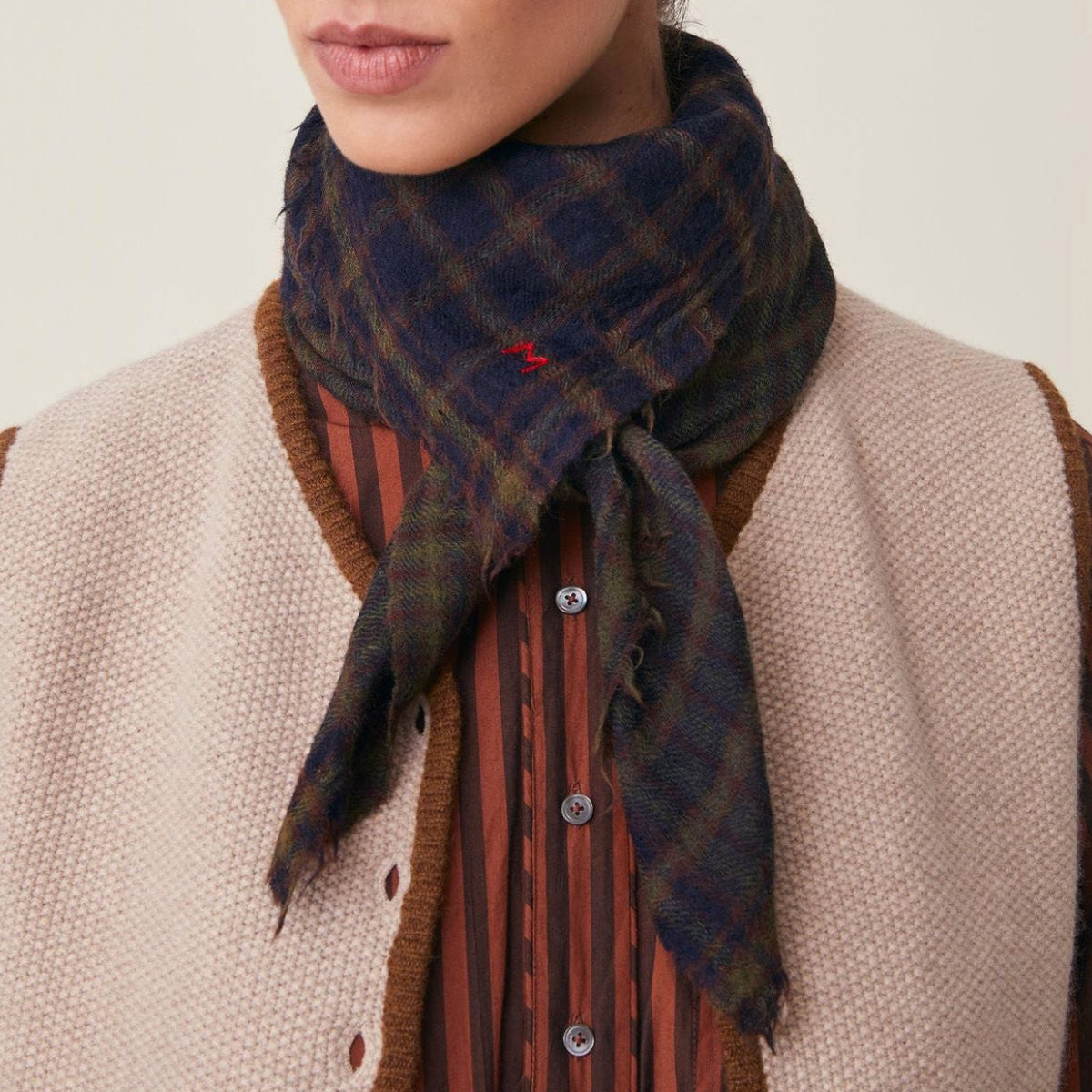Moismont Scarf Corneille N°852 in Midnight on a model at Addison West