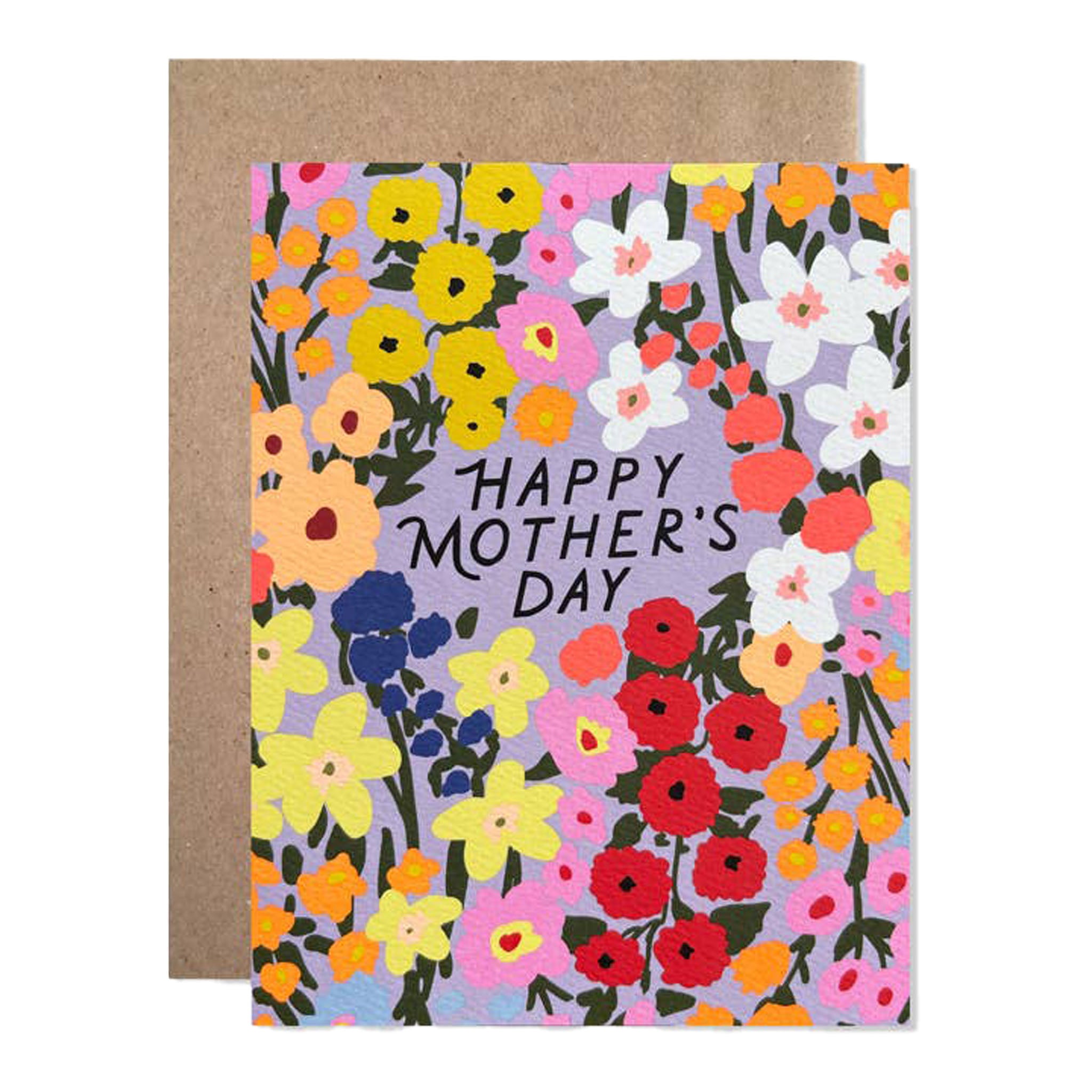 Mother's Day Flowers Greeting Card with brown envelope on a white background