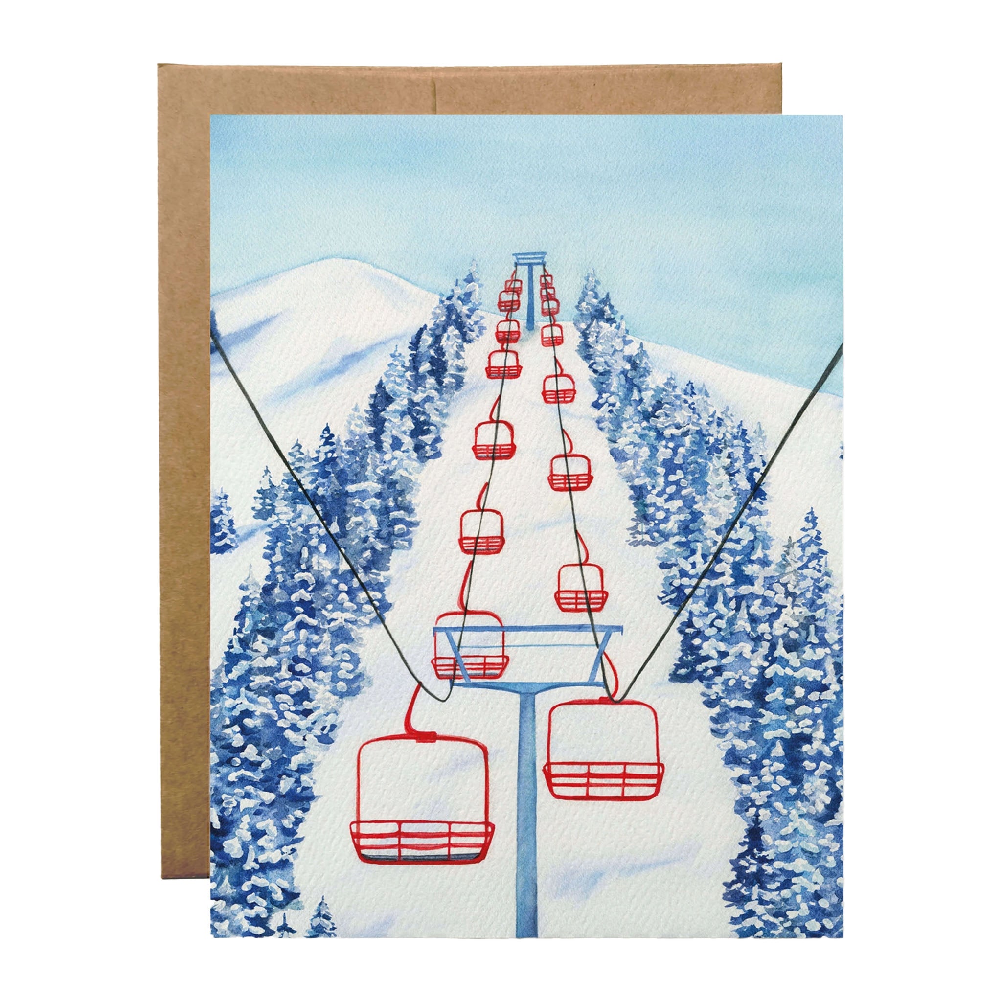 Mountain Chairlift Greeting Card on a white background at Addison West