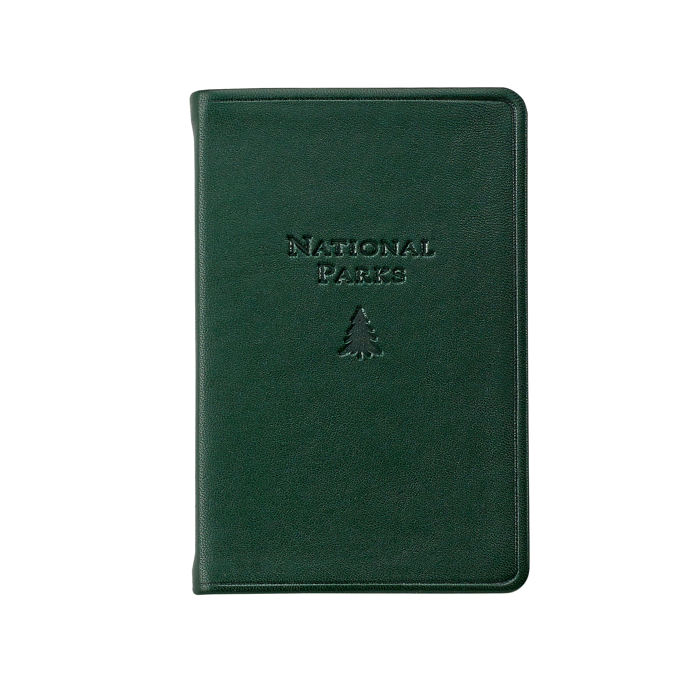National Parks Green Leather Pocket Atlas on white background at Addison West.