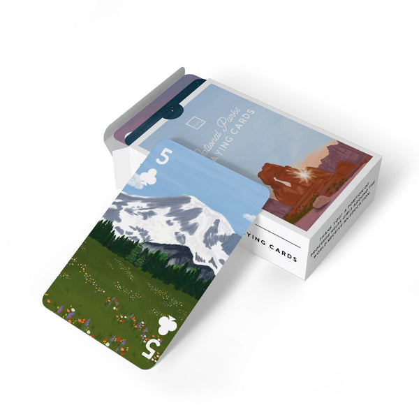 National Parks Playing Cards with illustrations for 15 parks on a white background