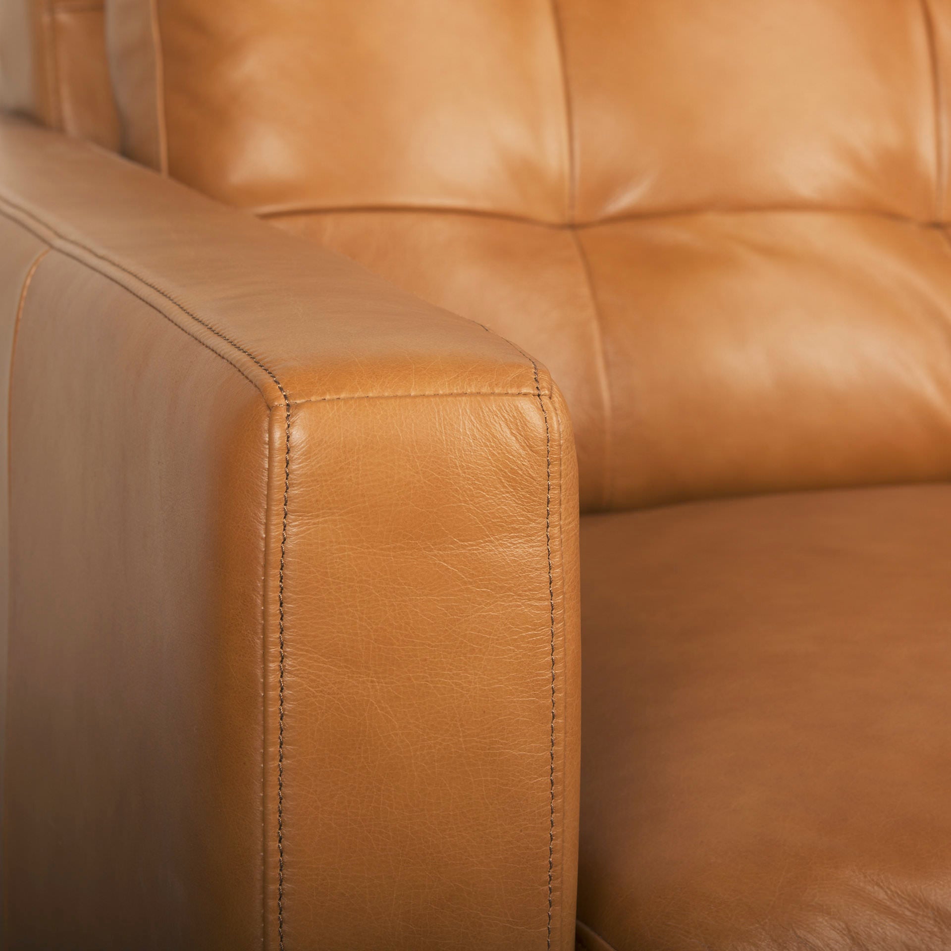 Close up of Olaf Tan Leather Sofa