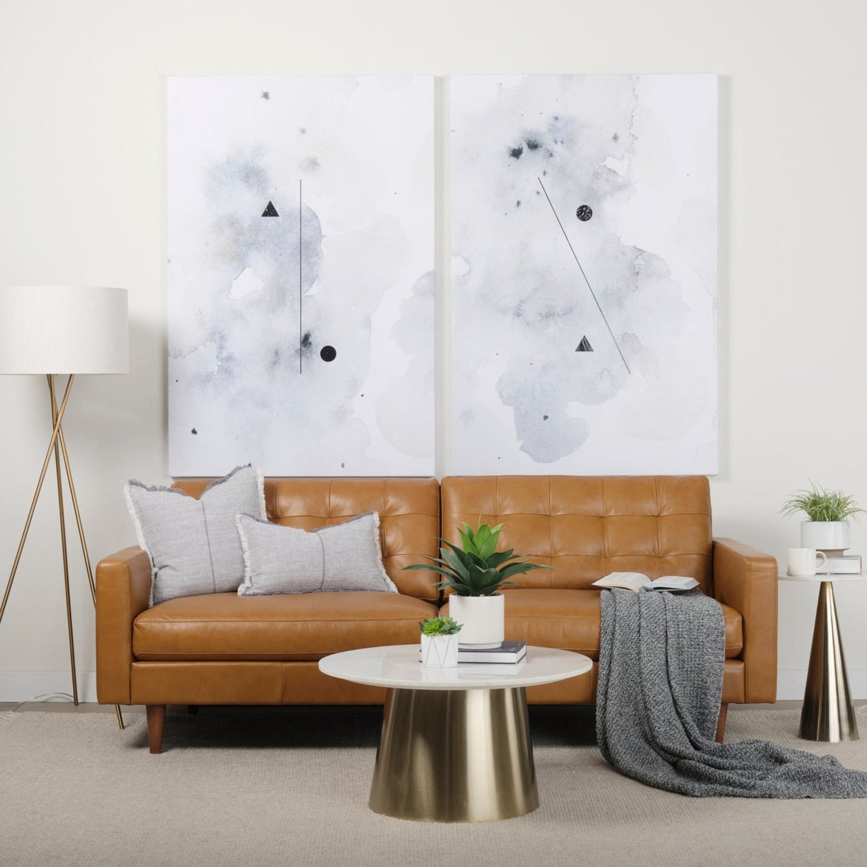 Olaf Tan Leather Sofa on a white background in a modern living room
