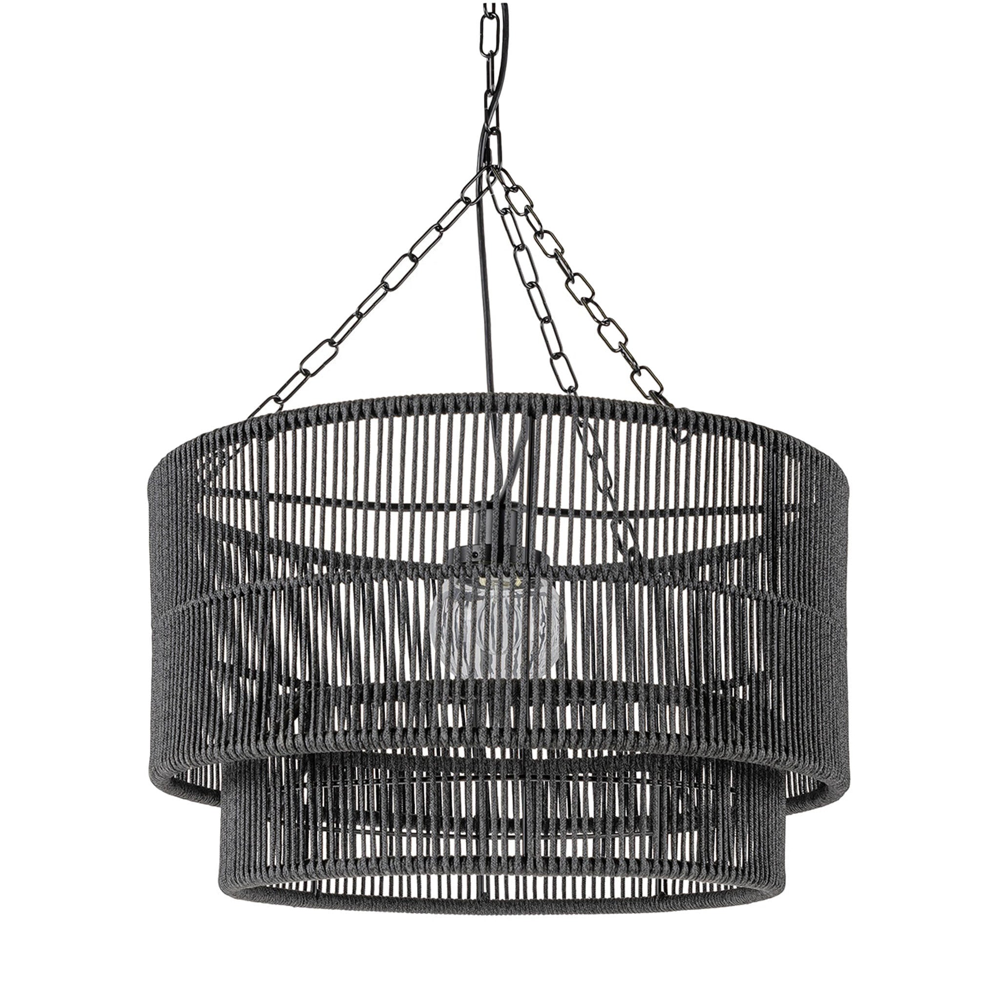 Palecek Tanner Outdoor Drum Pendant, Black on white background at the Addison West.
