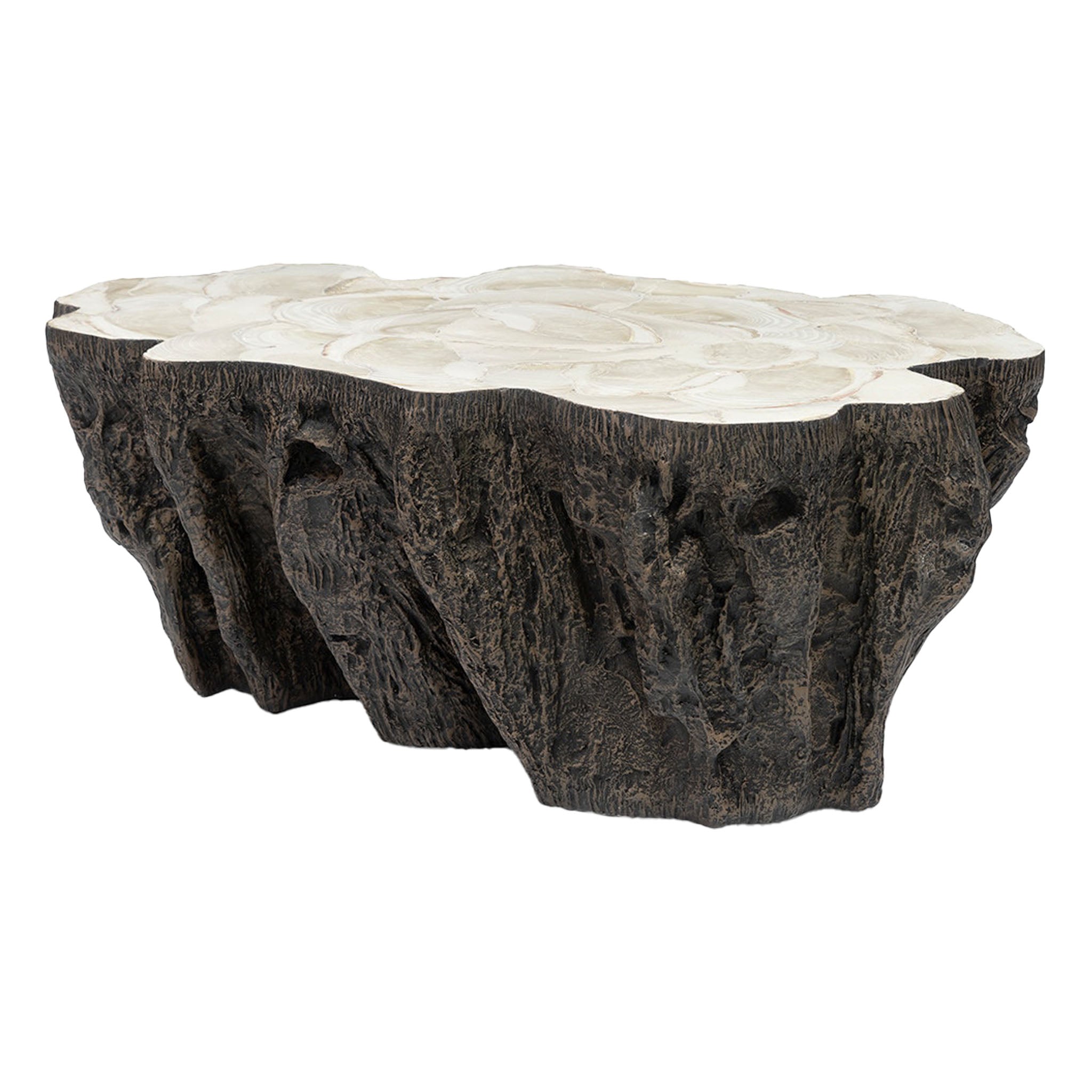 Palecek Chloe Fossil Clam Lava Coffee Table on white background at Addison West.