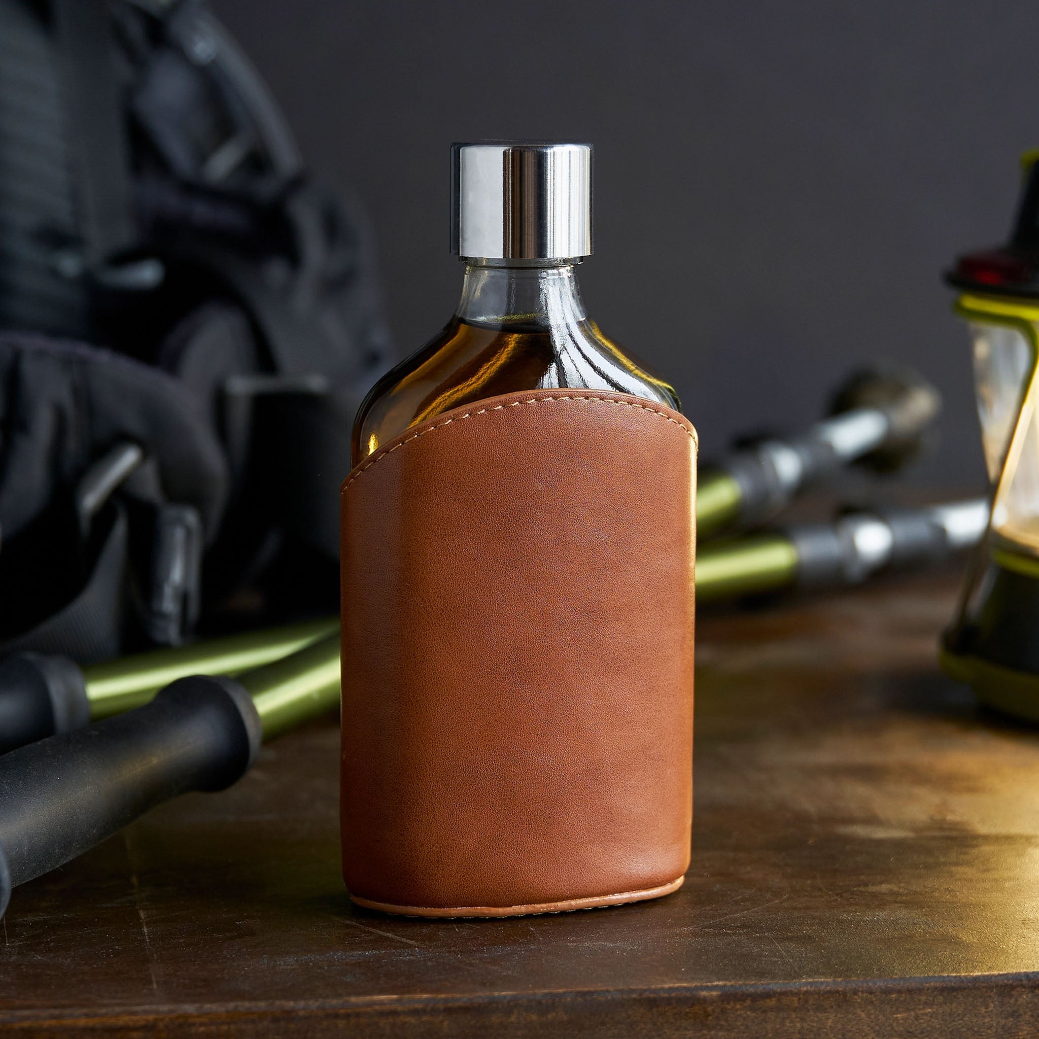 Classic Leather Wrapped Glass Flask - Addison West