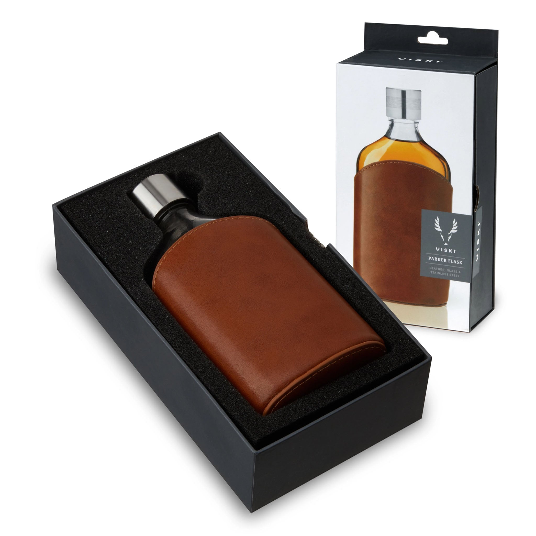 Classic Leather Wrapped Glass Flask - Addison West
