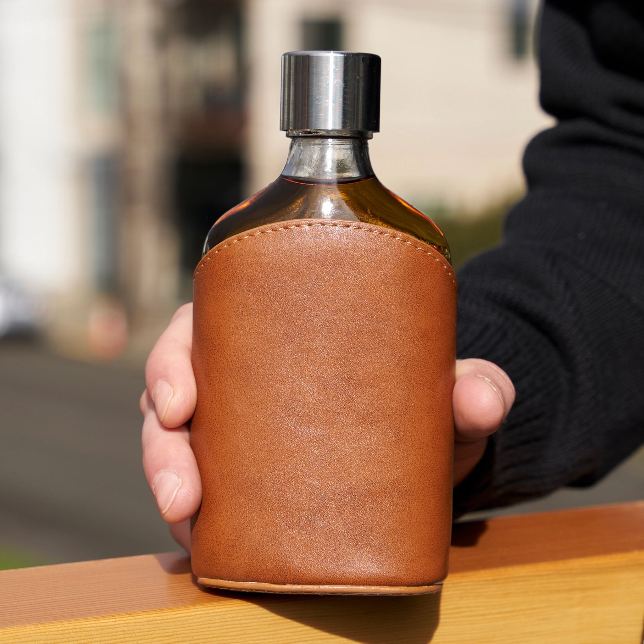 Classic Leather Wrapped Glass Flask - Addison West