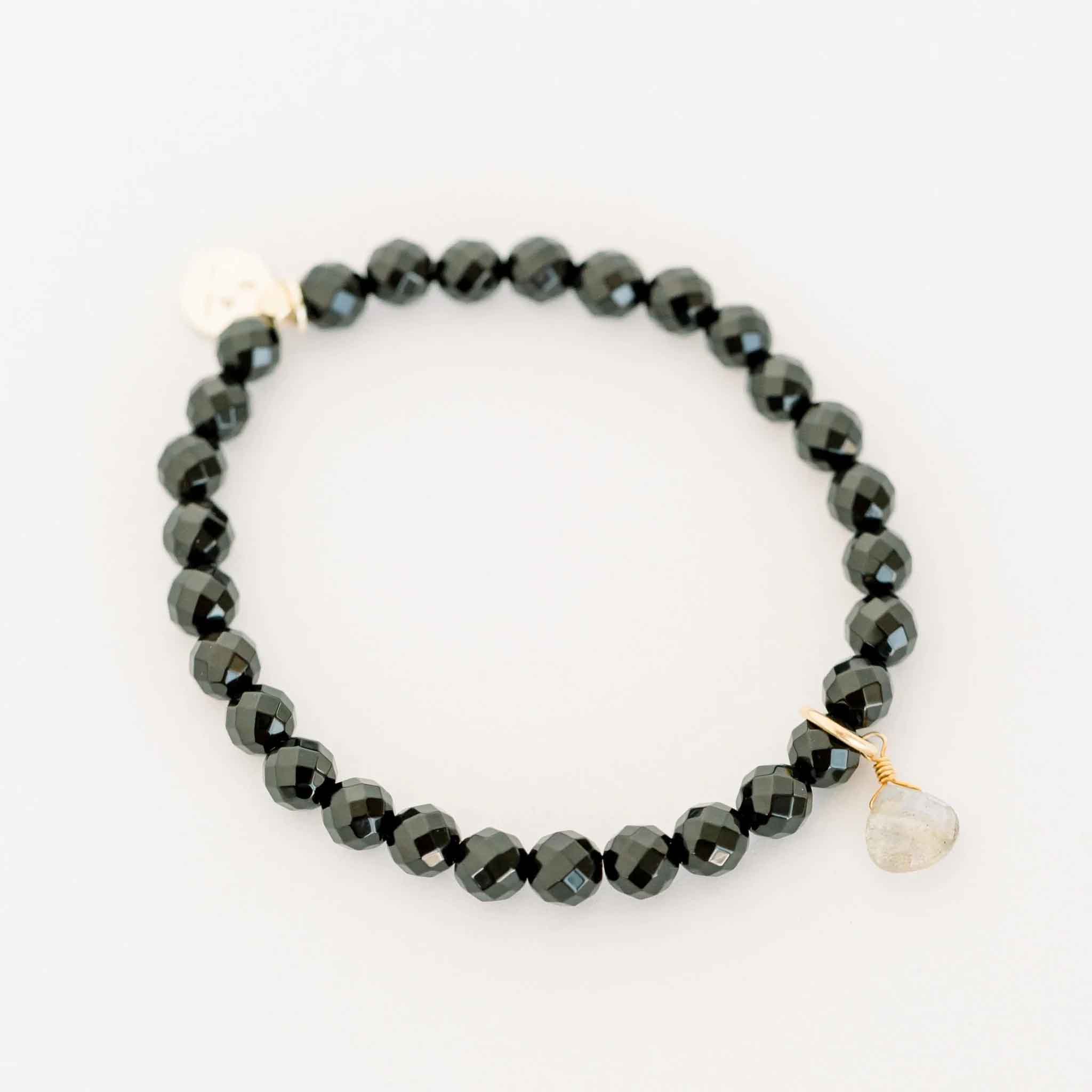 Royal Gemstone Beaded Bracelet in Black Onyx on a white background at Addison West