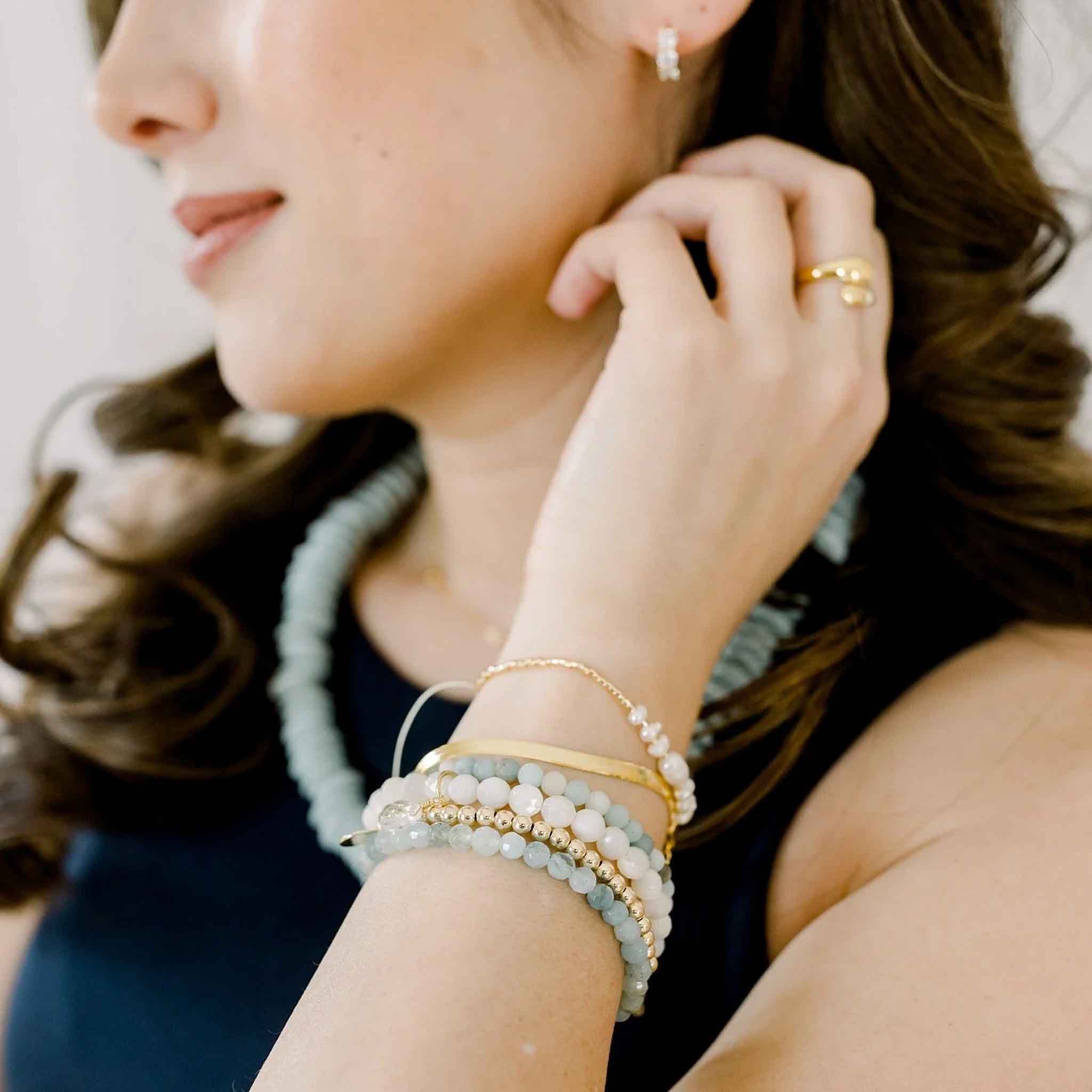Elli Parr Royal Gemstone Bracelet in Mother of Pearl on a model at Addison West