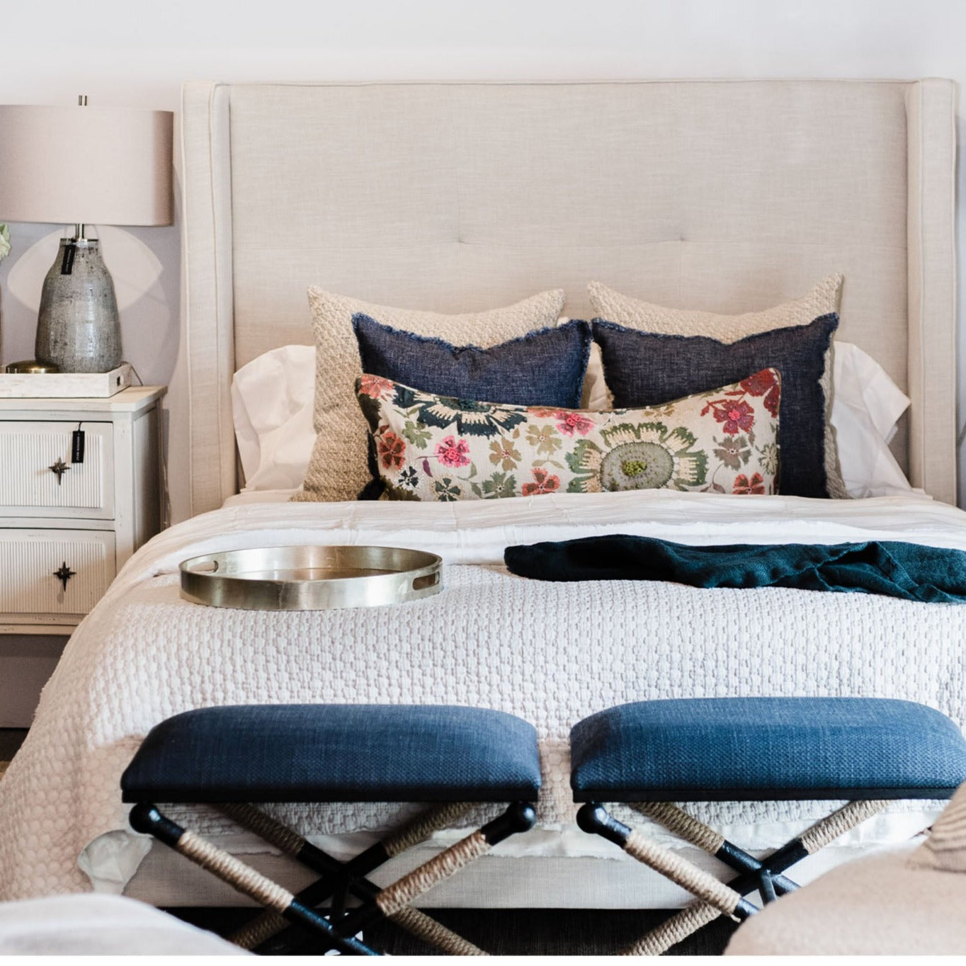 Selena 20" x 20" Linen Pillow in Navy Blue - Addison West